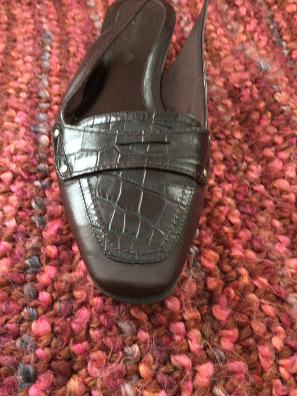 Easy Spirit Brown Leather Croc-Texture Slingback Mules - 8.5W - Picture 4 of 6